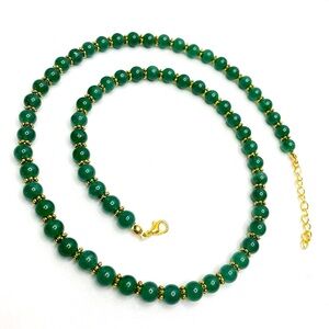 Artisan Handcrafted Green Gemstone Gold Tone Beaded Necklace Elegant Ethnic Long